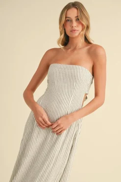 Waitlist 5/7 ♥ Giselle Sleeveless Open Back Tie Stripe Print Maxi Dress Ivory
