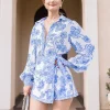 Waitlist 5/10 ♥ Gloria High Waist Side Tie Floral Print Skort Blue