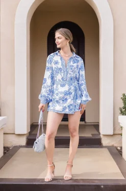 Waitlist 5/10 ♥ Gloria High Waist Side Tie Floral Print Skort Blue
