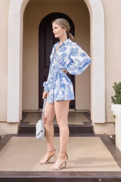 Waitlist 5/10 ♥ Gloria High Waist Side Tie Floral Print Skort Blue