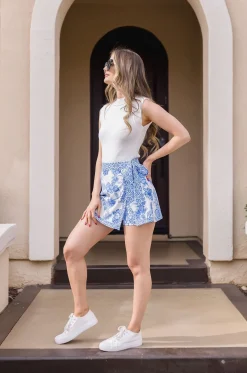 Waitlist 5/10 ♥ Gloria High Waist Side Tie Floral Print Skort Blue