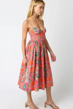 Waitlist 5/5 ♥ Hayden Sleeveless Floral Print Midi Dress Orange