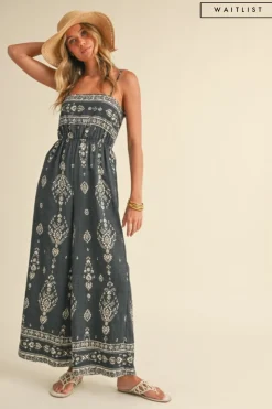 Waitlist 4/30 ♥ Hazel Sleeveless Abstract Print Wide Leg Jumpsuit Black