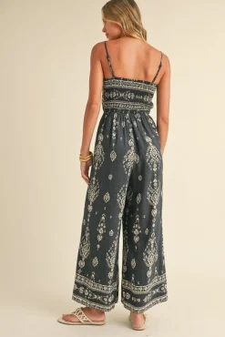 Waitlist 4/30 ♥ Hazel Sleeveless Abstract Print Wide Leg Jumpsuit Black