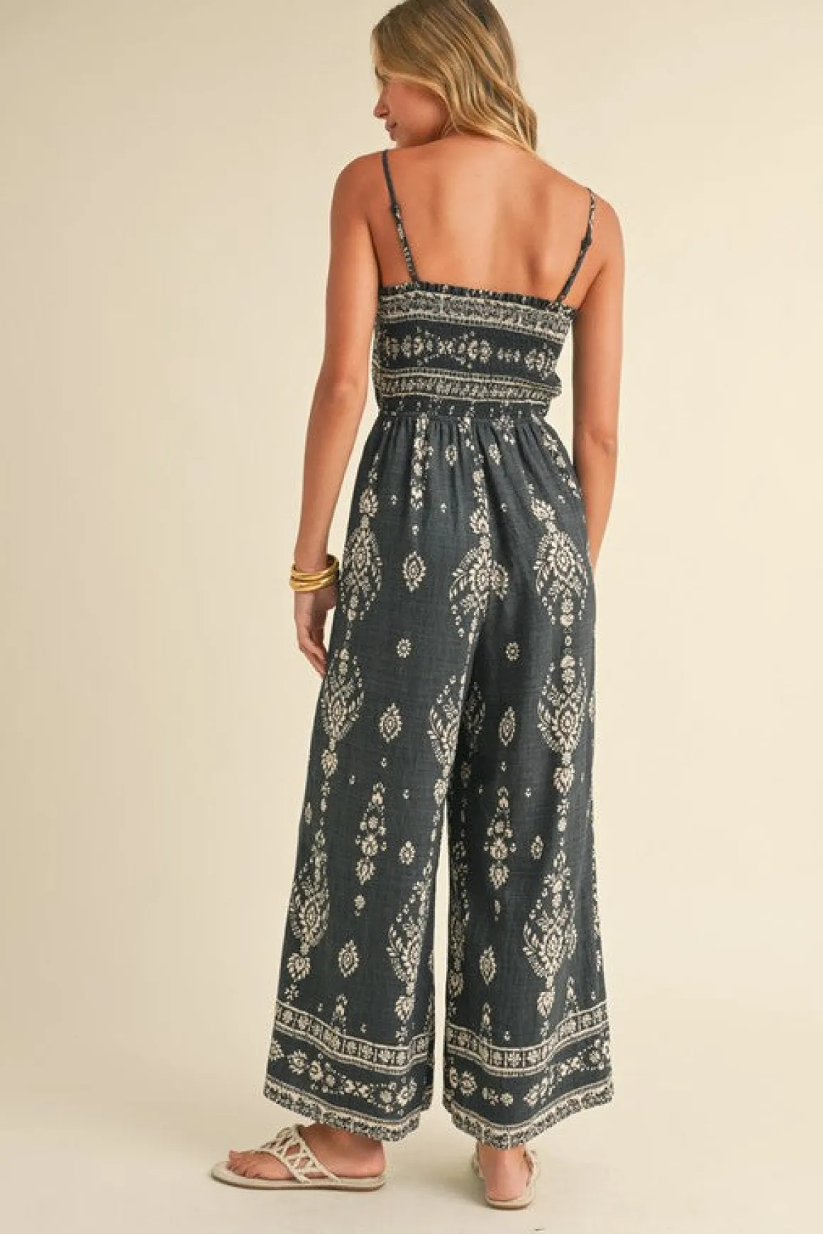 Waitlist 4/30 ♥ Hazel Sleeveless Abstract Print Wide Leg Jumpsuit Black
