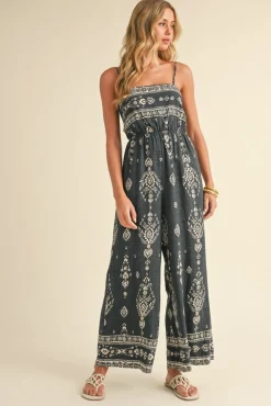 Waitlist 4/30 ♥ Hazel Sleeveless Abstract Print Wide Leg Jumpsuit Black