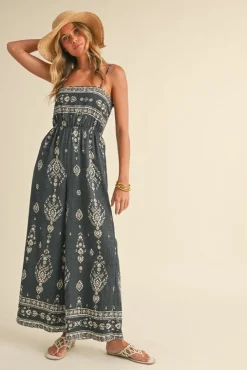 Waitlist 4/30 ♥ Hazel Sleeveless Abstract Print Wide Leg Jumpsuit Black