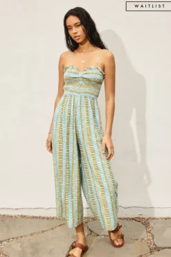 Waitlist 4/30 ♥ Heather Sleeveless Abstract Print Wide Leg Jumpsuit Green