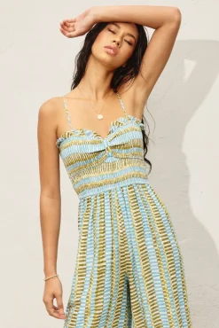 Waitlist 4/30 ♥ Heather Sleeveless Abstract Print Wide Leg Jumpsuit Green