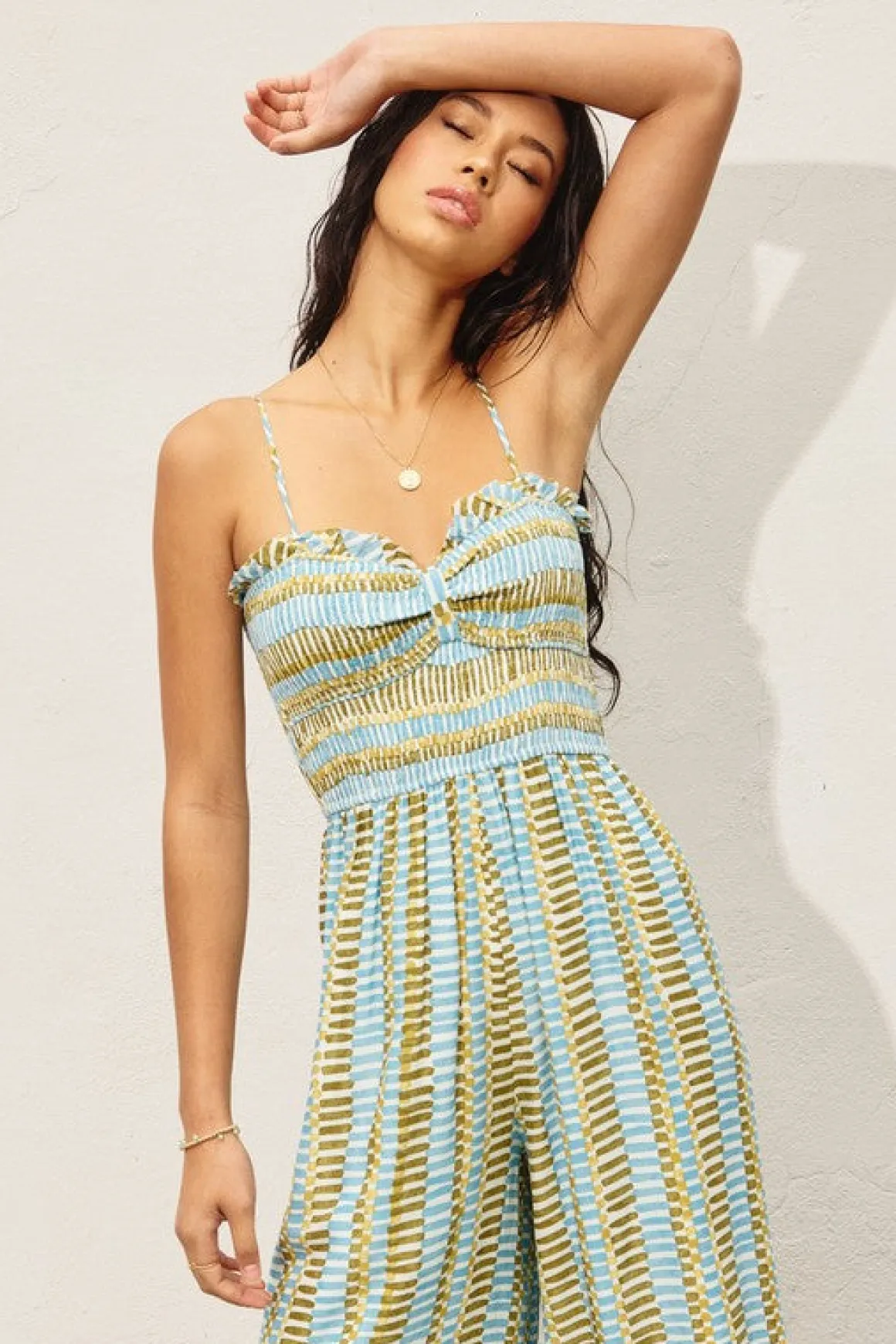 Waitlist 4/30 ♥ Heather Sleeveless Abstract Print Wide Leg Jumpsuit Green