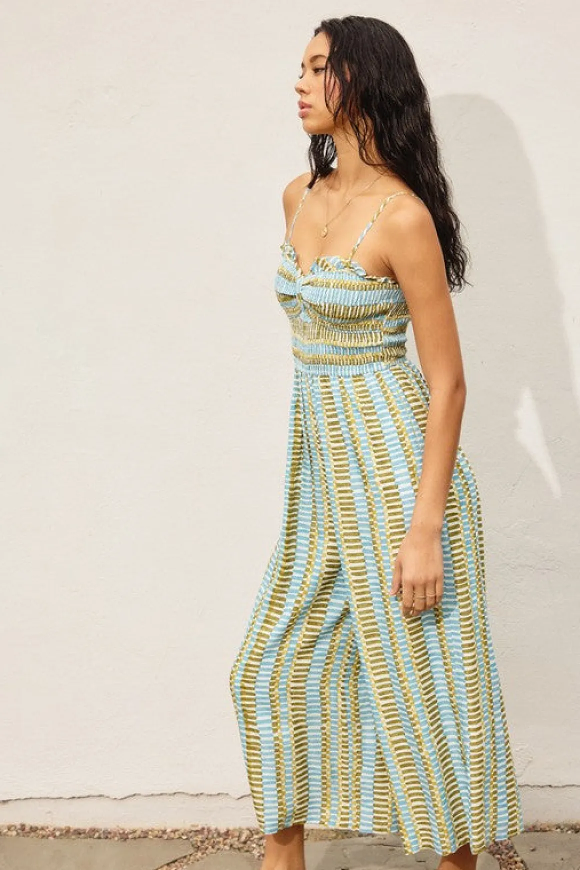 Waitlist 4/30 ♥ Heather Sleeveless Abstract Print Wide Leg Jumpsuit Green