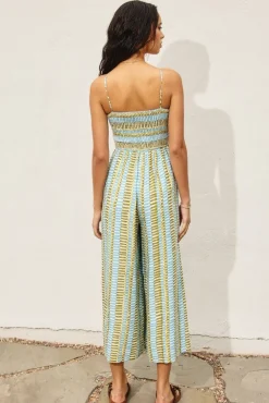 Waitlist 4/30 ♥ Heather Sleeveless Abstract Print Wide Leg Jumpsuit Green