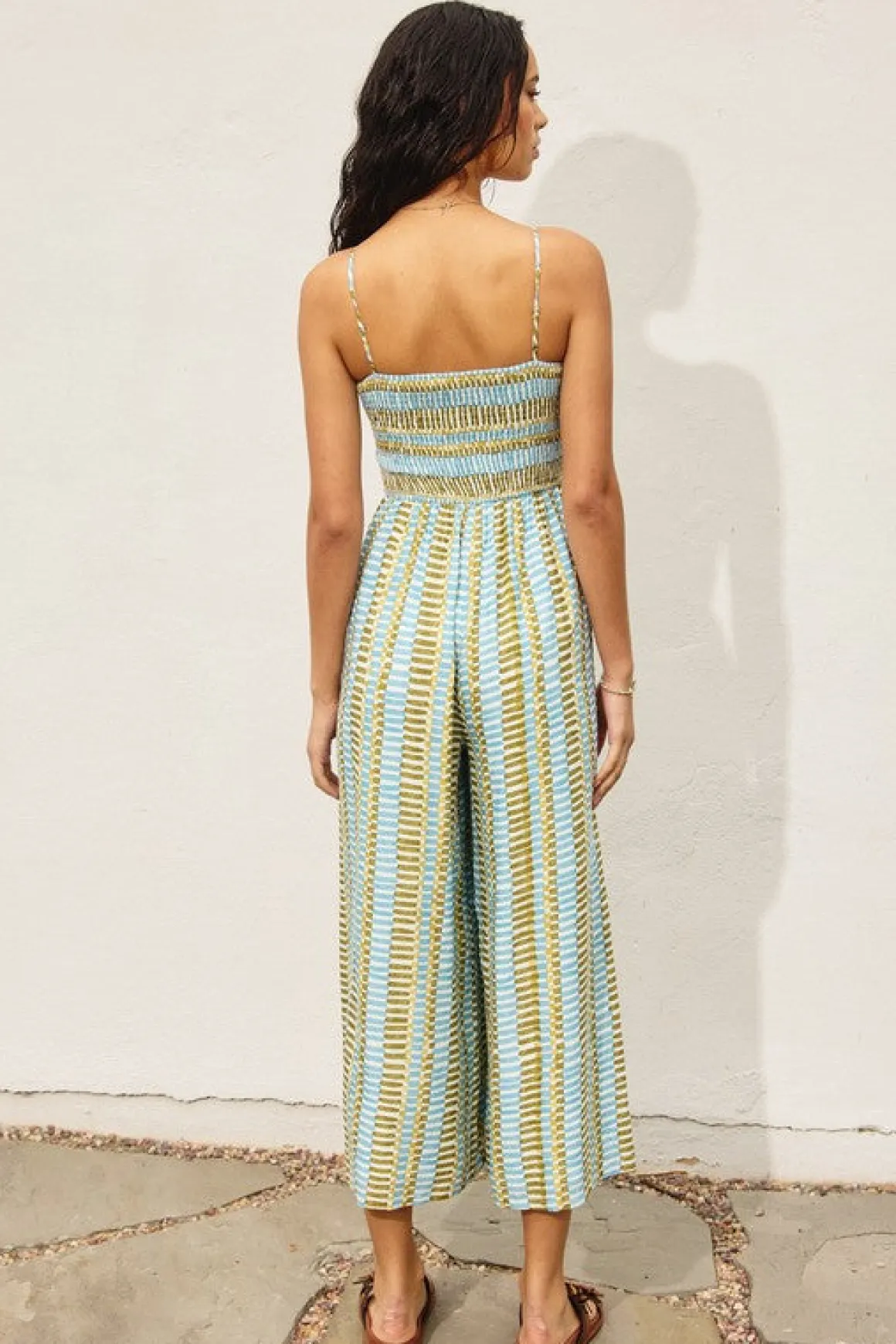 Waitlist 4/30 ♥ Heather Sleeveless Abstract Print Wide Leg Jumpsuit Green