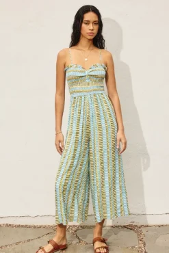 Waitlist 4/30 ♥ Heather Sleeveless Abstract Print Wide Leg Jumpsuit Green