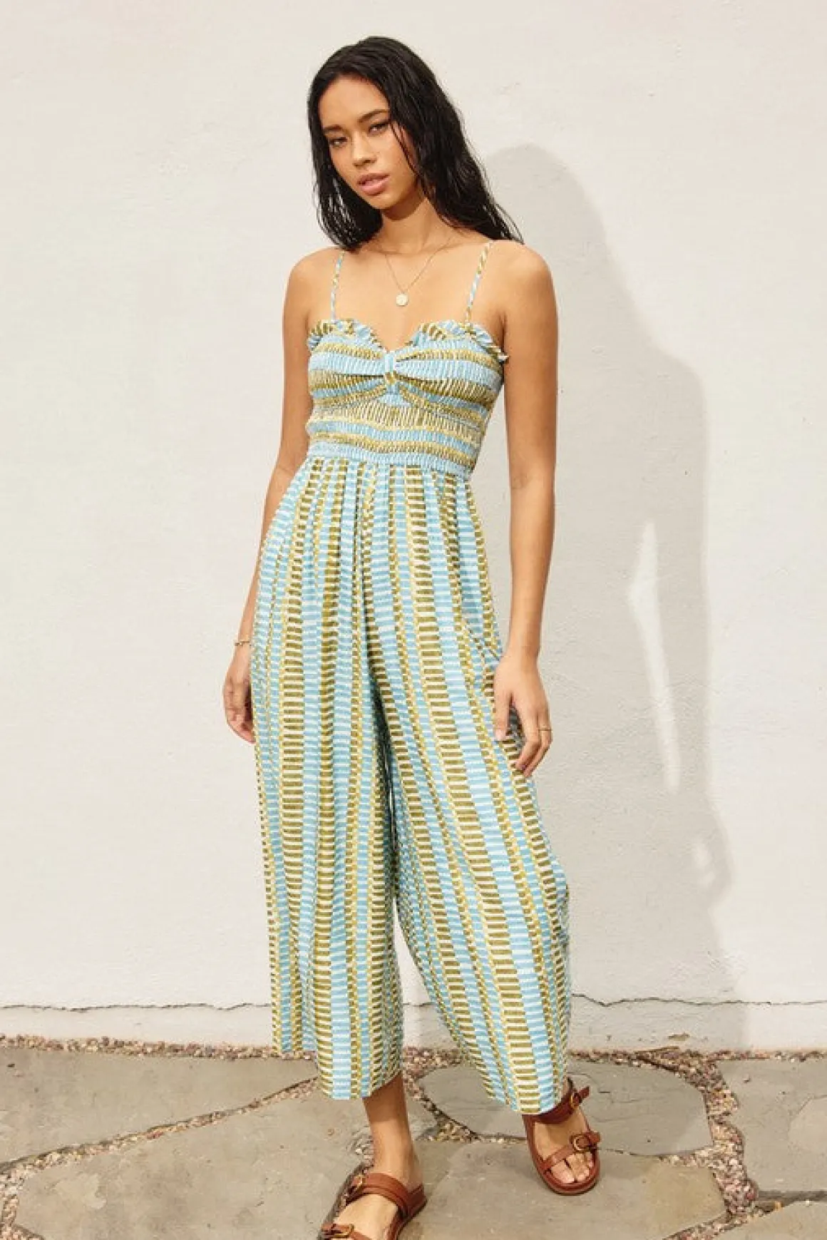 Waitlist 4/30 ♥ Heather Sleeveless Abstract Print Wide Leg Jumpsuit Green