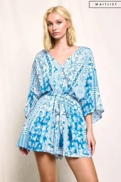 Waitlist 5/14 ♥ Jacie Kimono Sleeve Abstract Print Romper Blue