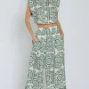 Waitlist 5/20 ♥ Jaclyn Sleeveless Shoulder Pad Printed Top And Wide Leg Pants Set Green