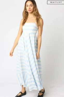 Waitlist 5/5 ♥ Janney Sleeveless Stripe Print Maxi Dress Blue