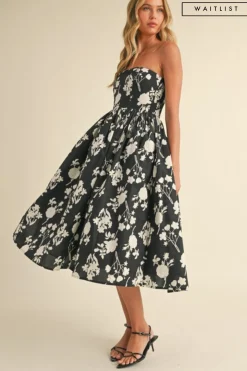 Waitlist 4/23 ♥ Jasmine Sleeveless Floral Print Flared Midi Dress Black