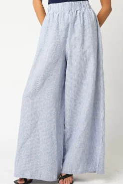 Waitlist 5/5 ♥ Jessa High Waist Stripe Print Wide Leg Linen Pants Blue