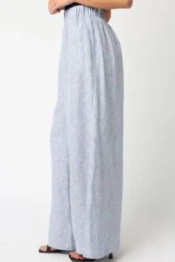 Waitlist 5/5 ♥ Jessa High Waist Stripe Print Wide Leg Linen Pants Blue