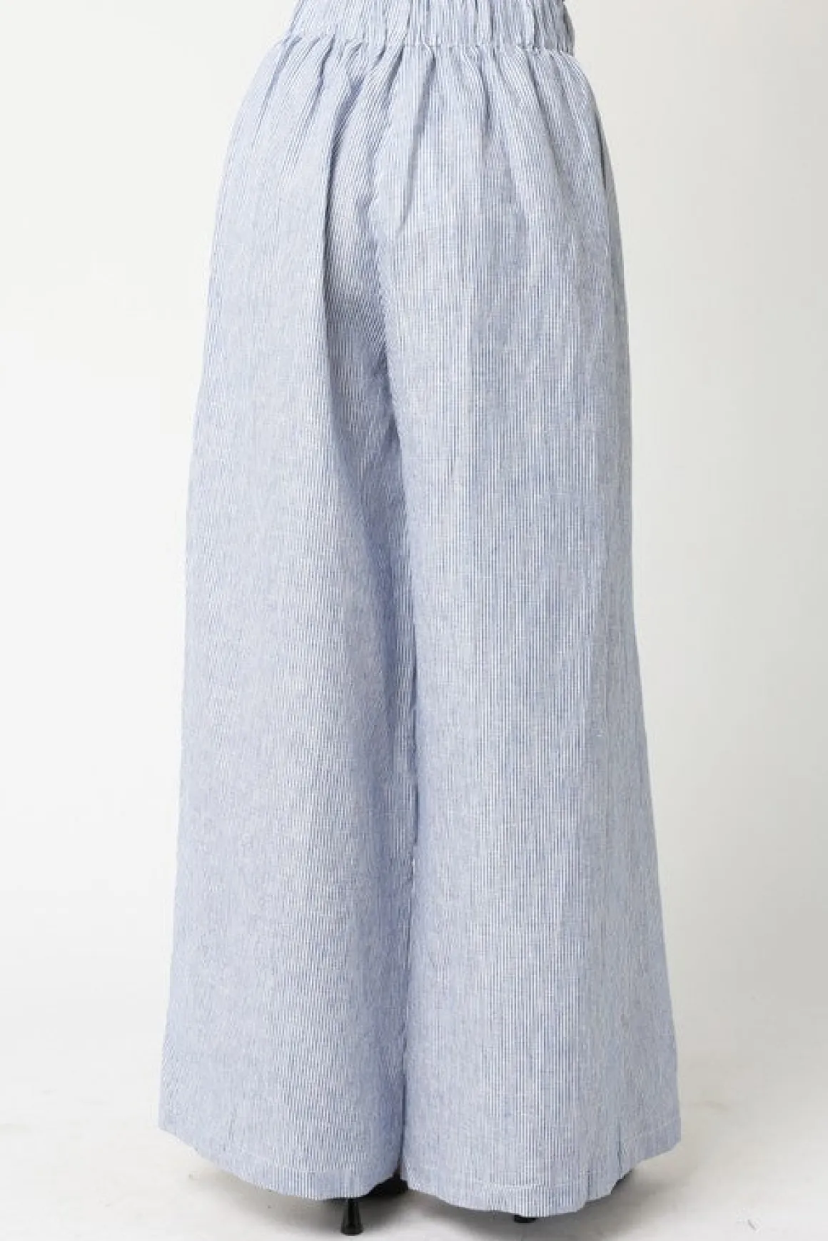 Waitlist 5/5 ♥ Jessa High Waist Stripe Print Wide Leg Linen Pants Blue