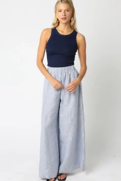 Waitlist 5/5 ♥ Jessa High Waist Stripe Print Wide Leg Linen Pants Blue