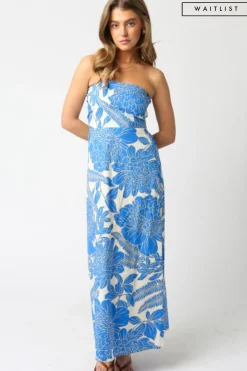 Waitlist 5/5 ♥ Joss Sleeveless Floral Print Maxi Dress Blue