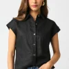 Waitlist 4/2 ♥ Jules Short Sleeve Linen Button Down Top Black