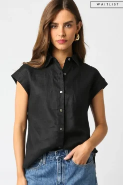 Waitlist 4/2 ♥ Jules Short Sleeve Linen Button Down Top Black
