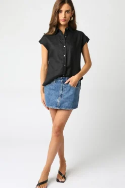 Waitlist 4/2 ♥ Jules Short Sleeve Linen Button Down Top Black