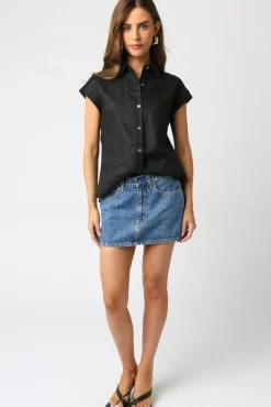 Waitlist 4/2 ♥ Jules Short Sleeve Linen Button Down Top Black