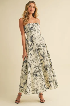 Waitlist 4/23 ♥ Juniper Sleeveless Tropical Print Midi Dress Cream