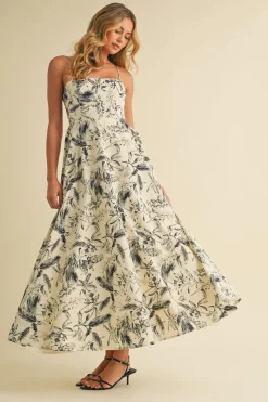 Waitlist 4/23 ♥ Juniper Sleeveless Tropical Print Midi Dress Cream