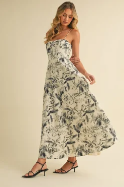 Waitlist 4/23 ♥ Juniper Sleeveless Tropical Print Midi Dress Cream
