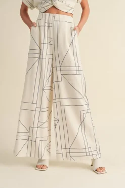 Waitlist 4/20 ♥ Justine High Waist Abstract Print Wide Leg Pants White