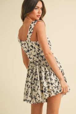 Waitlist 4/20 ♥ Kaitlin Short Sleeve Floral Print Flared Romper Cream