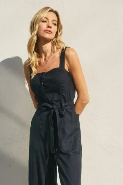 Waitlist 5/28 ♥ Laila Sleeveless Waist Tie Wide Leg Jumpsuit Navy
