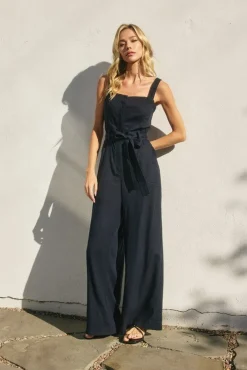 Waitlist 5/28 ♥ Laila Sleeveless Waist Tie Wide Leg Jumpsuit Navy