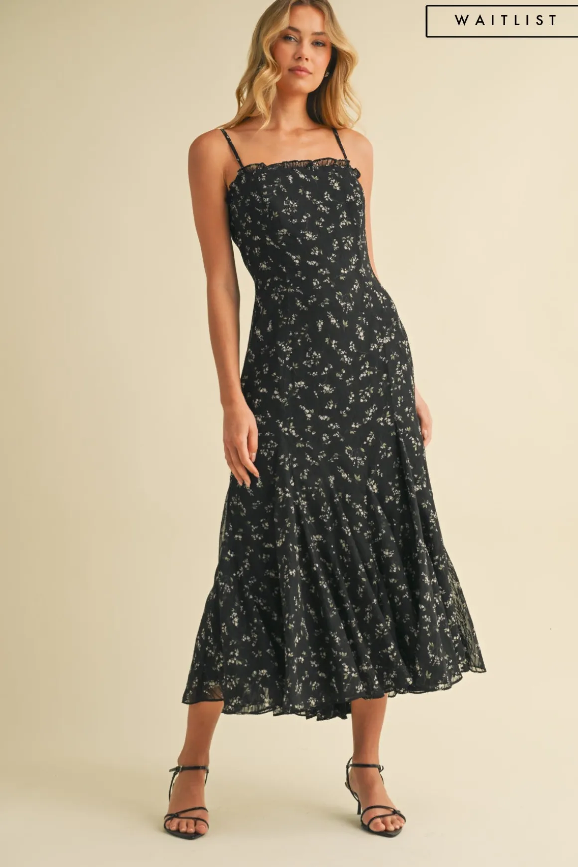Waitlist 4/25 ♥ Lara Sleeveless Floral Print Midi Dress Black