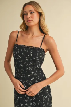 Waitlist 4/25 ♥ Lara Sleeveless Floral Print Midi Dress Black