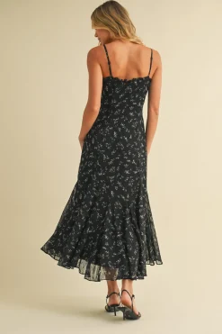Waitlist 4/25 ♥ Lara Sleeveless Floral Print Midi Dress Black