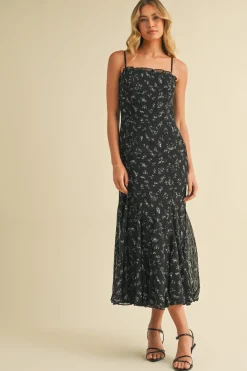 Waitlist 4/25 ♥ Lara Sleeveless Floral Print Midi Dress Black