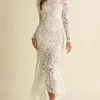 Waitlist 4/25 ♥ Leighton Long Sleeve Mock Neck Floral Lace Midi Dress White
