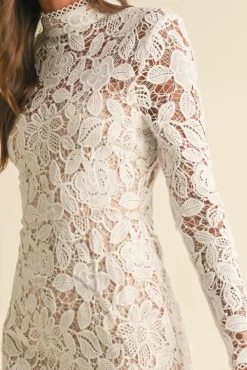 Waitlist 4/25 ♥ Leighton Long Sleeve Mock Neck Floral Lace Midi Dress White