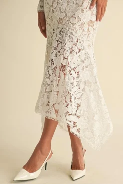 Waitlist 4/25 ♥ Leighton Long Sleeve Mock Neck Floral Lace Midi Dress White