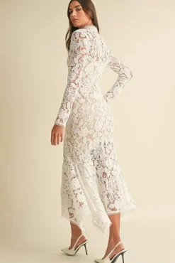 Waitlist 4/25 ♥ Leighton Long Sleeve Mock Neck Floral Lace Midi Dress White