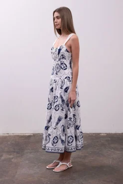 Waitlist 4/5 ♥ Liz Sleeveless Sailor Print Tiered Midi Dress White