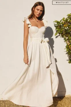 Waitlist 5/14 ♥ Lizette Flutter Sleeve Waist Tie Maxi Dress Ivory