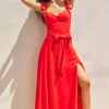 Waitlist 6/3 ♥ Lizette Flutter Sleeve Waist Tie Maxi Dress Red
